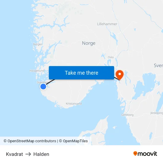 Kvadrat to Halden map