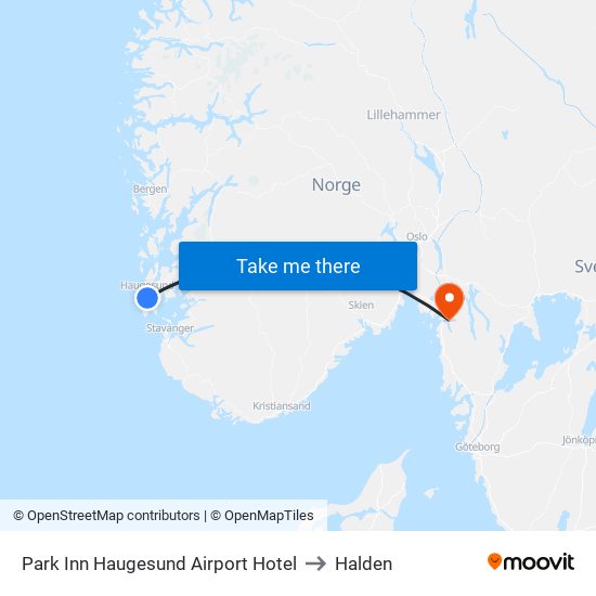 Park Inn Haugesund Airport Hotel to Halden map