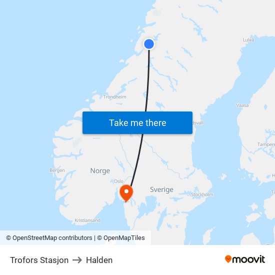 Trofors Stasjon to Halden map