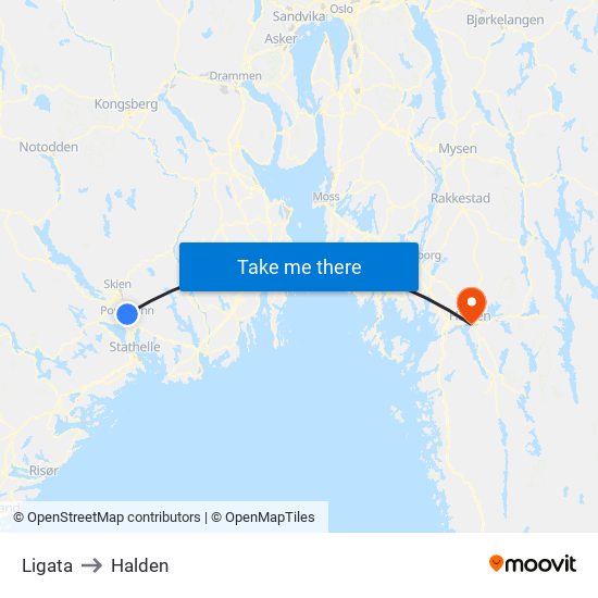 Ligata to Halden map