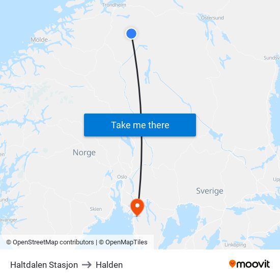 Haltdalen Stasjon to Halden map