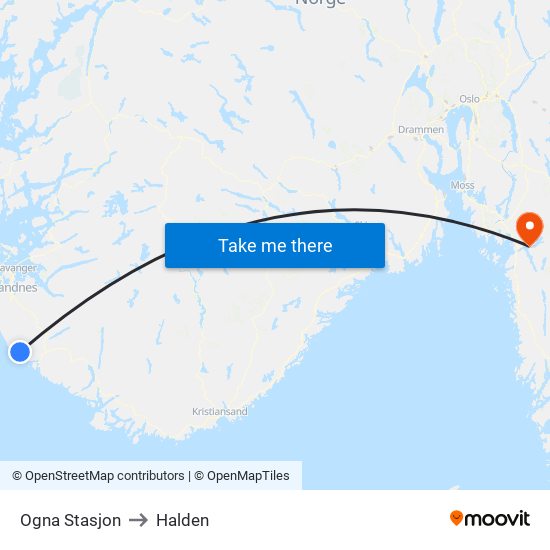 Ogna Stasjon to Halden map