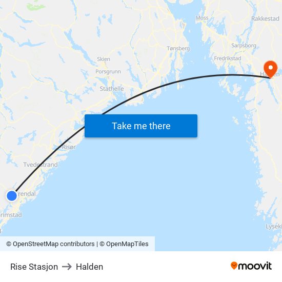 Rise Stasjon to Halden map