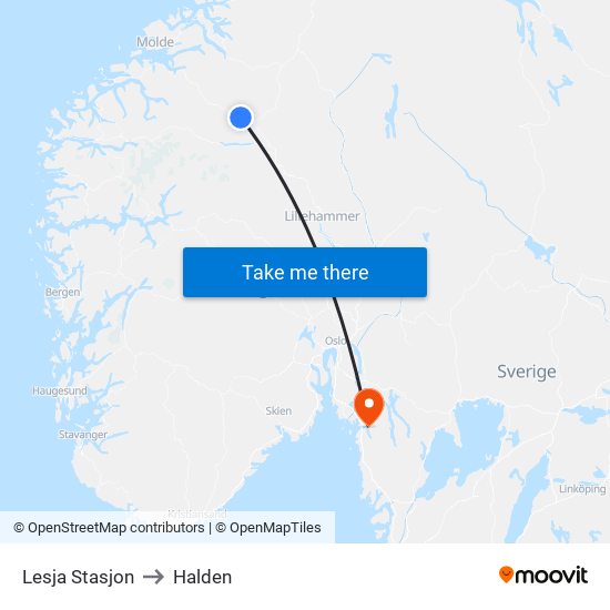 Lesja Stasjon to Halden map