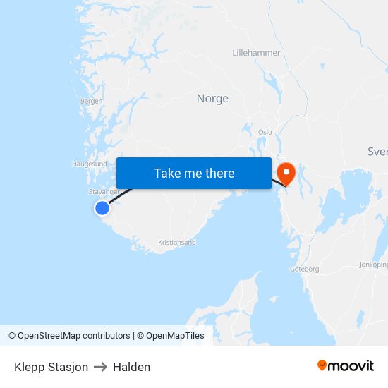 Klepp Stasjon to Halden map