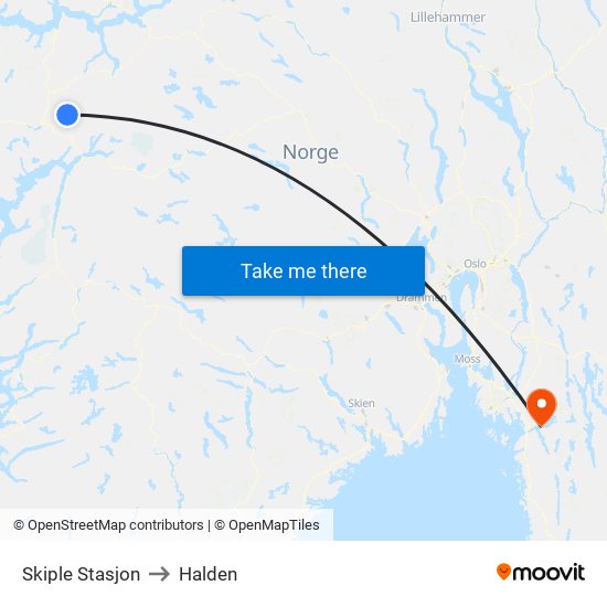 Skiple Stasjon to Halden map