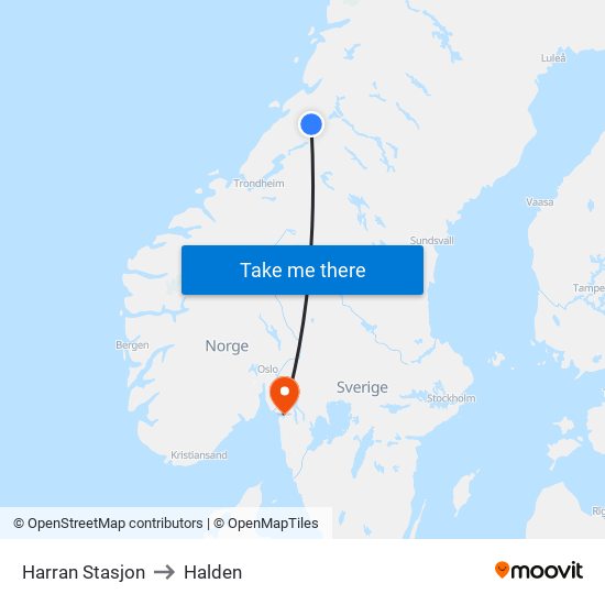 Harran Stasjon to Halden map