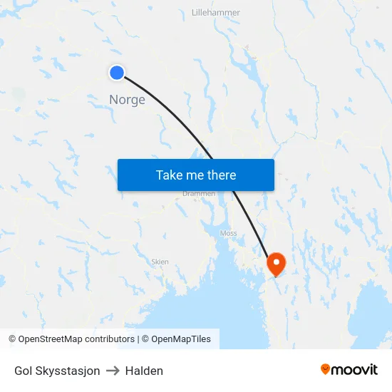 Gol Skysstasjon to Halden map