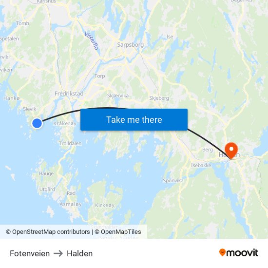 Fotenveien to Halden map