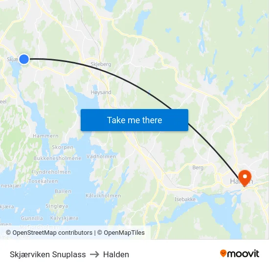 Skjærviken Snuplass to Halden map