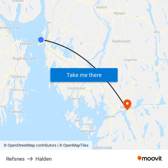 Refsnes to Halden map