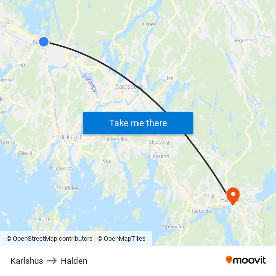 Karlshus to Halden map