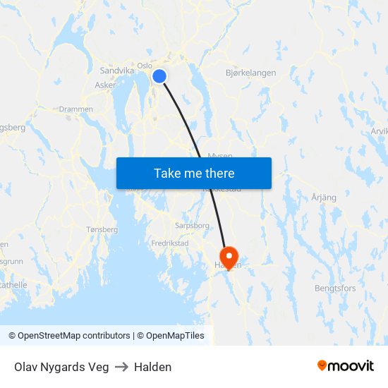 Olav Nygards Veg to Halden map