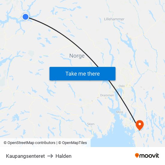 Kaupangsenteret to Halden map