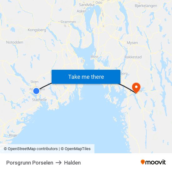 Porsgrunn Porselen to Halden map