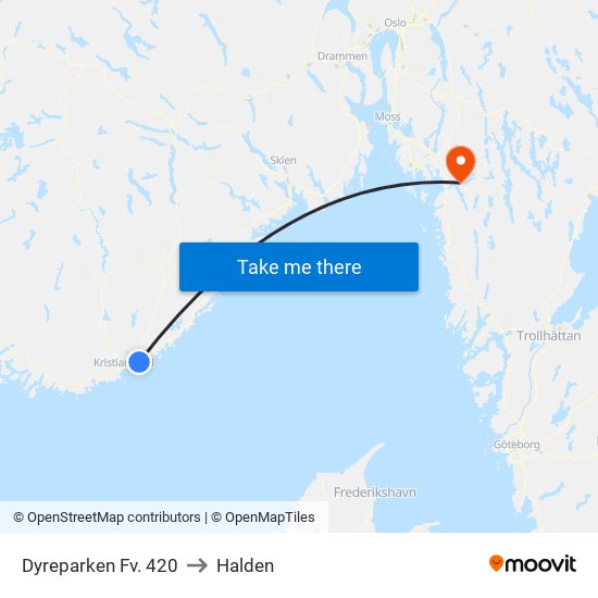 Dyreparken Fv. 420 to Halden map