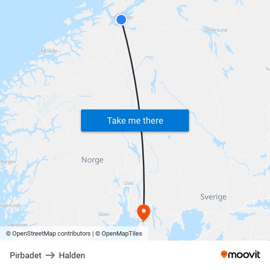 Pirbadet to Halden map