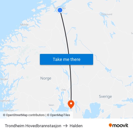 Trondheim Hovedbrannstasjon to Halden map