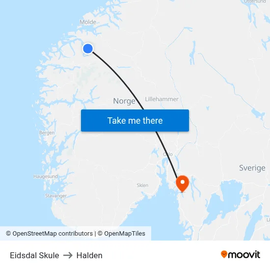 Eidsdal Skule to Halden map
