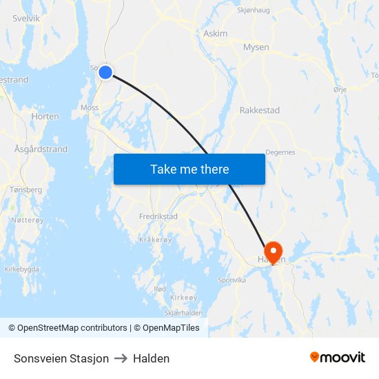 Sonsveien Stasjon to Halden map