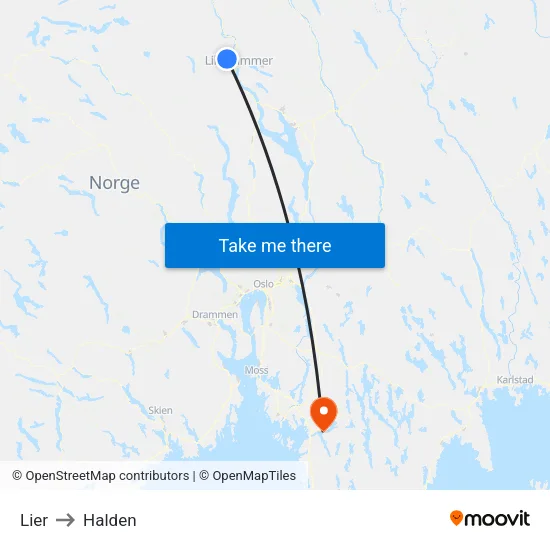Lier to Halden map