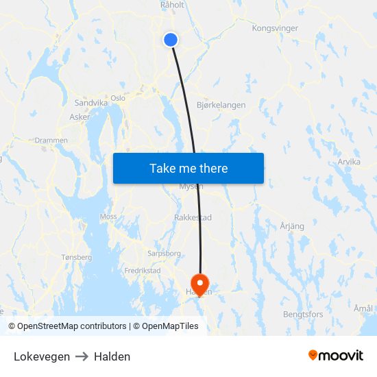 Lokevegen to Halden map