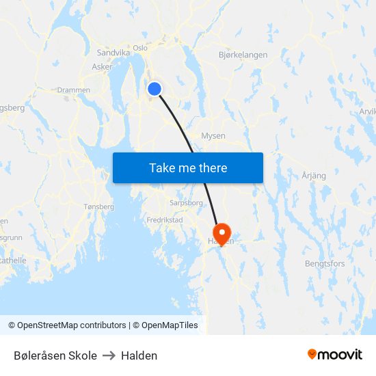 Bøleråsen Skole to Halden map