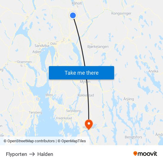 Flyporten to Halden map