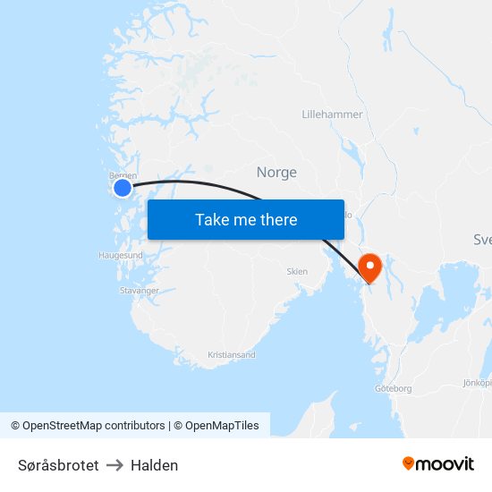 Søråsbrotet to Halden map