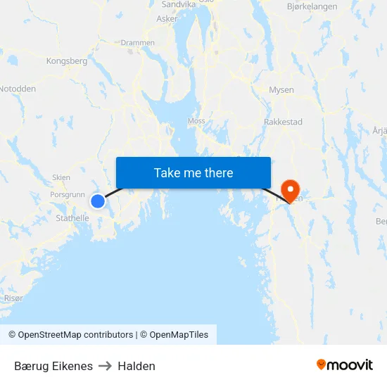 Bærug Eikenes to Halden map