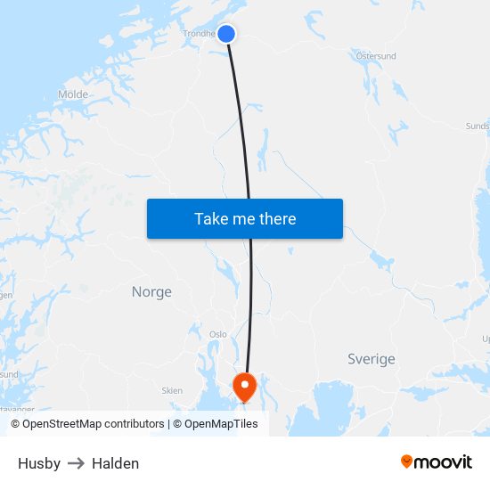 Husby to Halden map