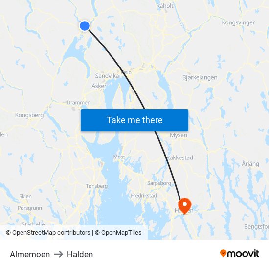 Almemoen to Halden map