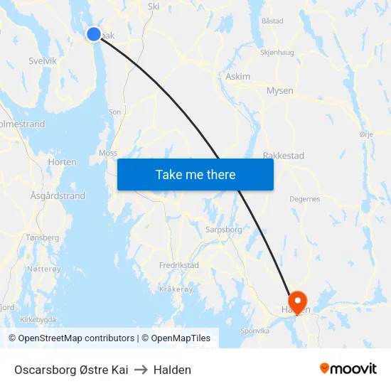 Oscarsborg Østre Kai to Halden map