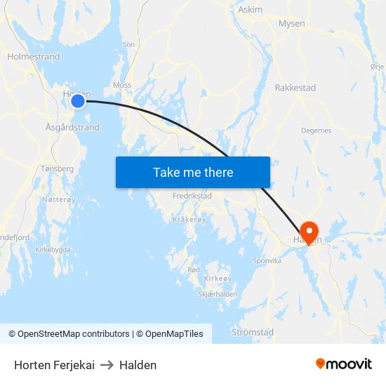 Horten Ferjekai to Halden map