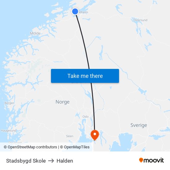 Stadsbygd Skole to Halden map