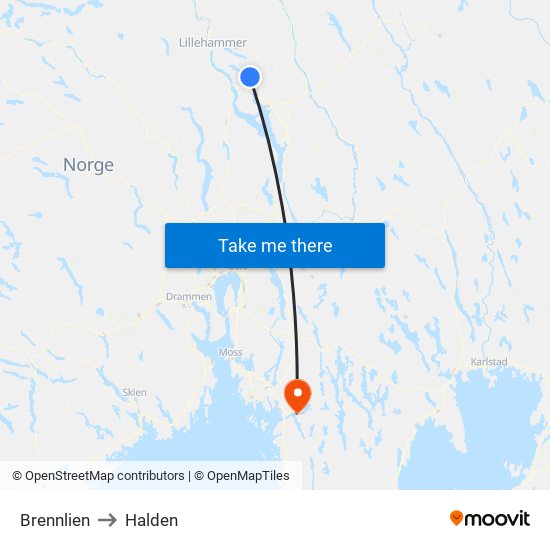 Brennlien to Halden map