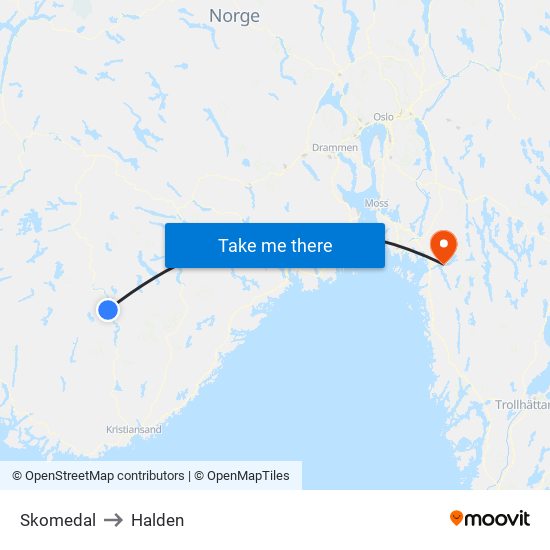 Skomedal to Halden map