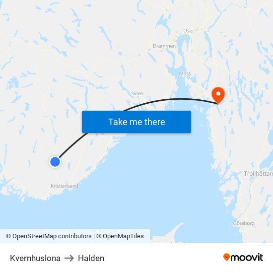Kvernhuslona to Halden map