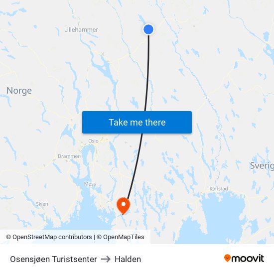 Osensjøen Turistsenter to Halden map