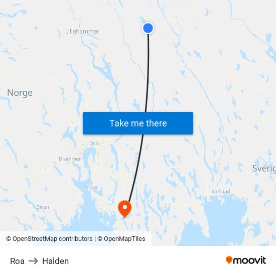 Roa to Halden map