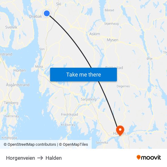 Horgenveien to Halden map