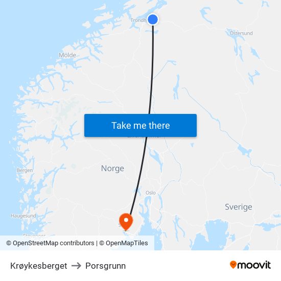 Krøykesberget to Porsgrunn map