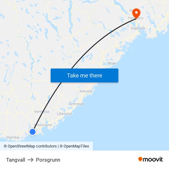 Tangvall to Porsgrunn map