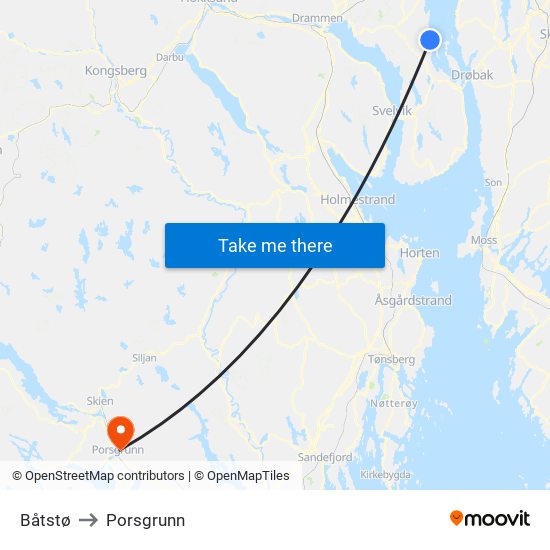 Båtstø to Porsgrunn map