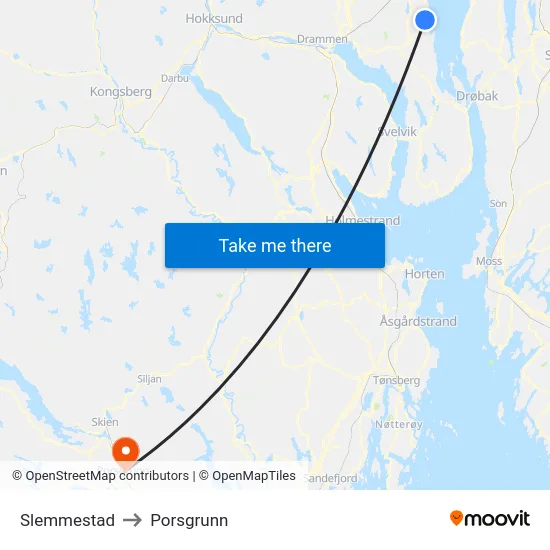 Slemmestad to Porsgrunn map