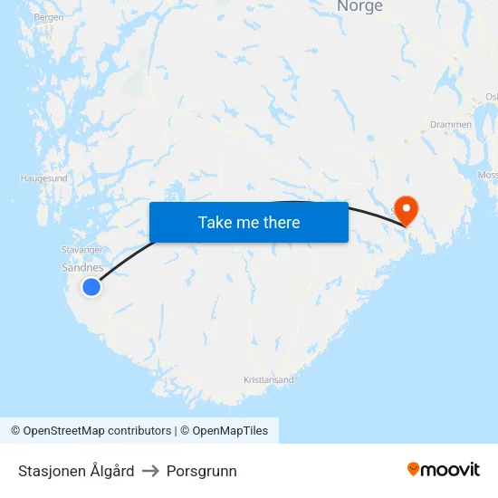 Stasjonen Ålgård to Porsgrunn map