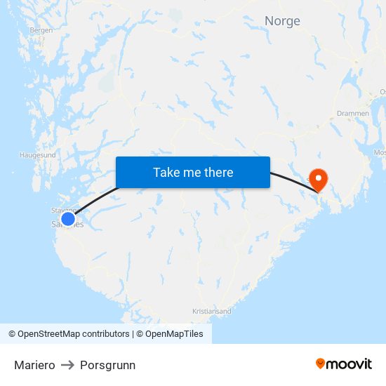 Mariero to Porsgrunn map