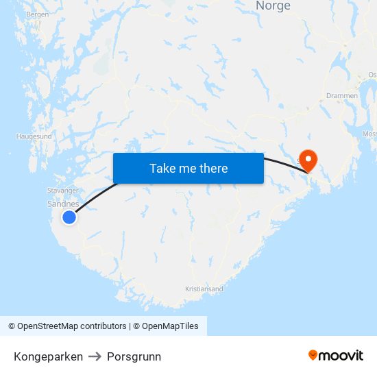 Kongeparken to Porsgrunn map