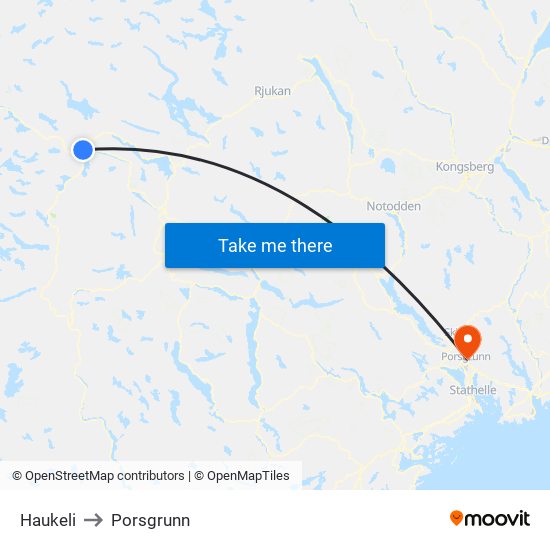 Haukeli to Porsgrunn map