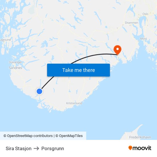 Sira Stasjon to Porsgrunn map